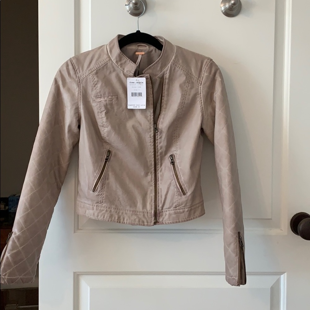 Free people leather jacket beige color